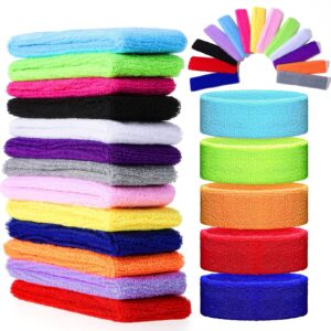 26 Pieces Sweatbands Cotton Sports Headbands Colorful Terry Cloth Sweat Absorbing Athletic Sweatband for Working Out, Basketball, Soccer, Running, Yoga, Outdoor Sports Activities Multicolor