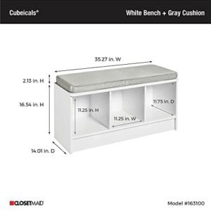 ClosetMaid 1631 Cubeicals 3-Cube Storage Bench, White with Gray Cushion