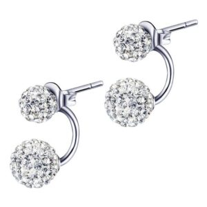 generic 925 sterling silver double ball earrings 1 pair chic round rhinestones crystal ear studs front back 2 in 1 diamond earing jewelrie shiny glittering women ear ornament piercing retainers