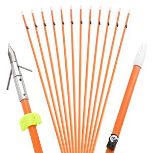 ameyxgs 6/12pcs archery fiberglass bowfishing arrow bow fishing arrows with broadheads and safty slides for compound and bow recurve bow fishing hunting (6 pcs)