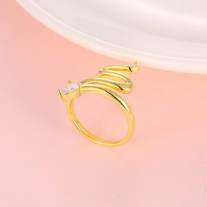 925-Sterling-Silver Snake Ring for Women - Cute Open Adjustable Ring Plated with Shiny White Gold/18K Gold,Whether You Snakes Lovers or Not,Personalized Fashion Jewelry is Worth Having