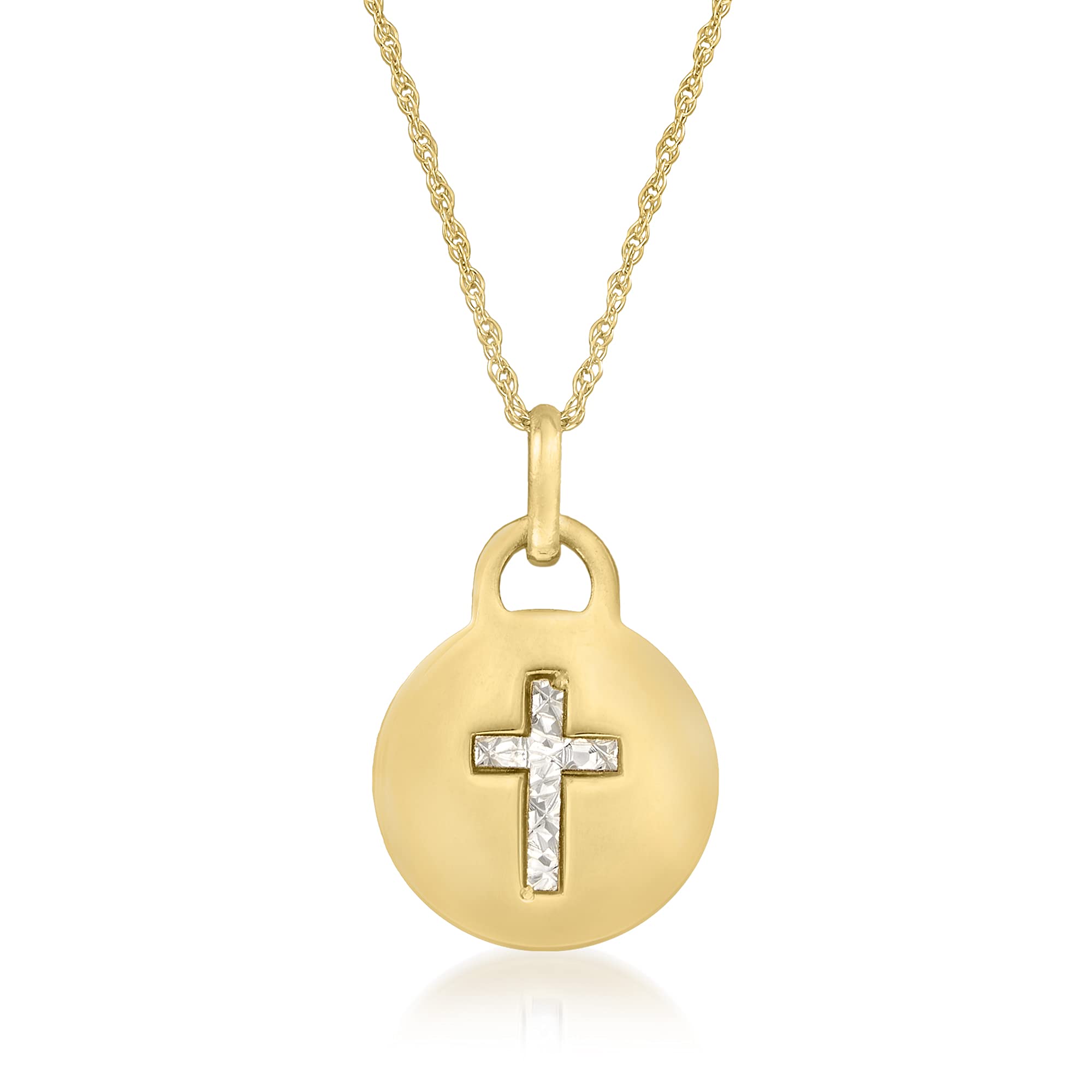 Ross-Simons Italian 14kt 2-Tone Gold Diamond-Cut Cross Pendant Necklace. 18 inches