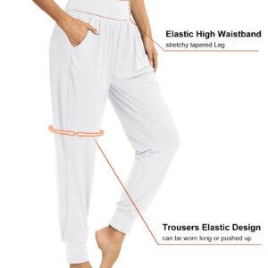 DIBAOLONG Womens Yoga Joggers Loose Workout Sweat Pants Comfy Lounge Pants with Pockets White L