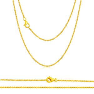 mrenite solid 18k yellow gold 1.3mm round rolo cable chain necklace gold chain necklaces collection lobster clasp for women 20"