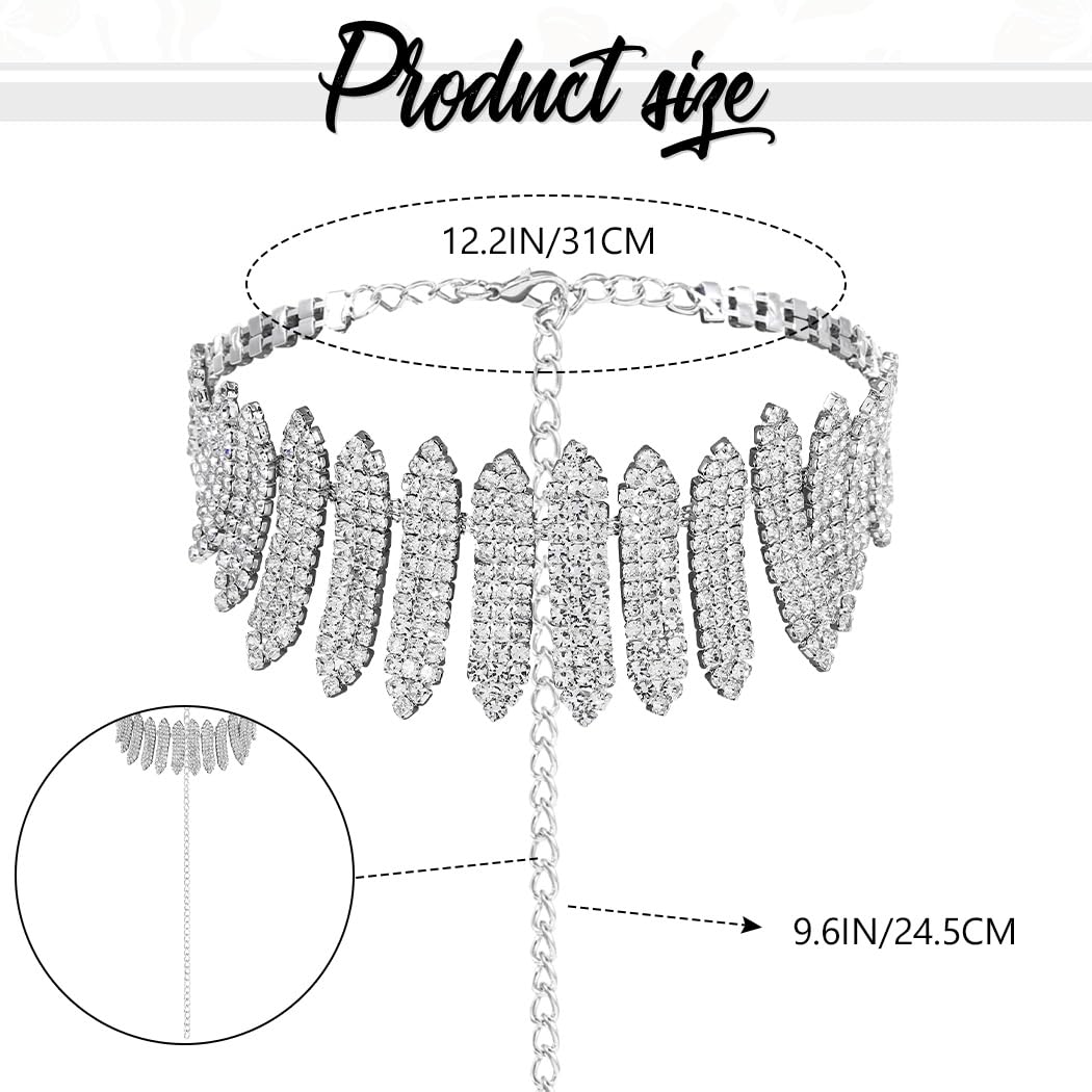 JAKAWIN Bride Rhinestone Jewelry Set Wedding Necklace Earrings Sets Silver Crystal Prom Necklaces Chain for Women NK267 (Silver)