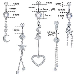 Goerhsjie 9pcs Surgical Stainless Steel Belly Button Ring, 14G 1.6mm x 3/8inch, for Women