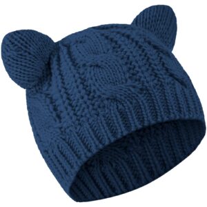 Cute Cat Ear Beanie Hat Cat Knitted Hat Winter Knit Cable Hat for Women Girls (Blue)