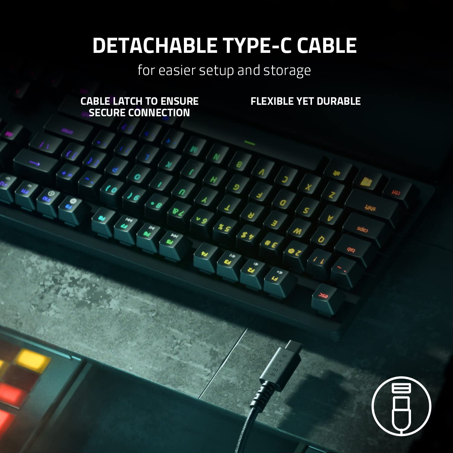 Razer Huntsman V2 TKL Tenkeyless Gaming Keyboard: Fastest Clicky Optical Switches Gen2 w/ Sound Dampeners & 8000Hz Polling Rate - Detachable TypeC Cable, Classic Black (Renewed)