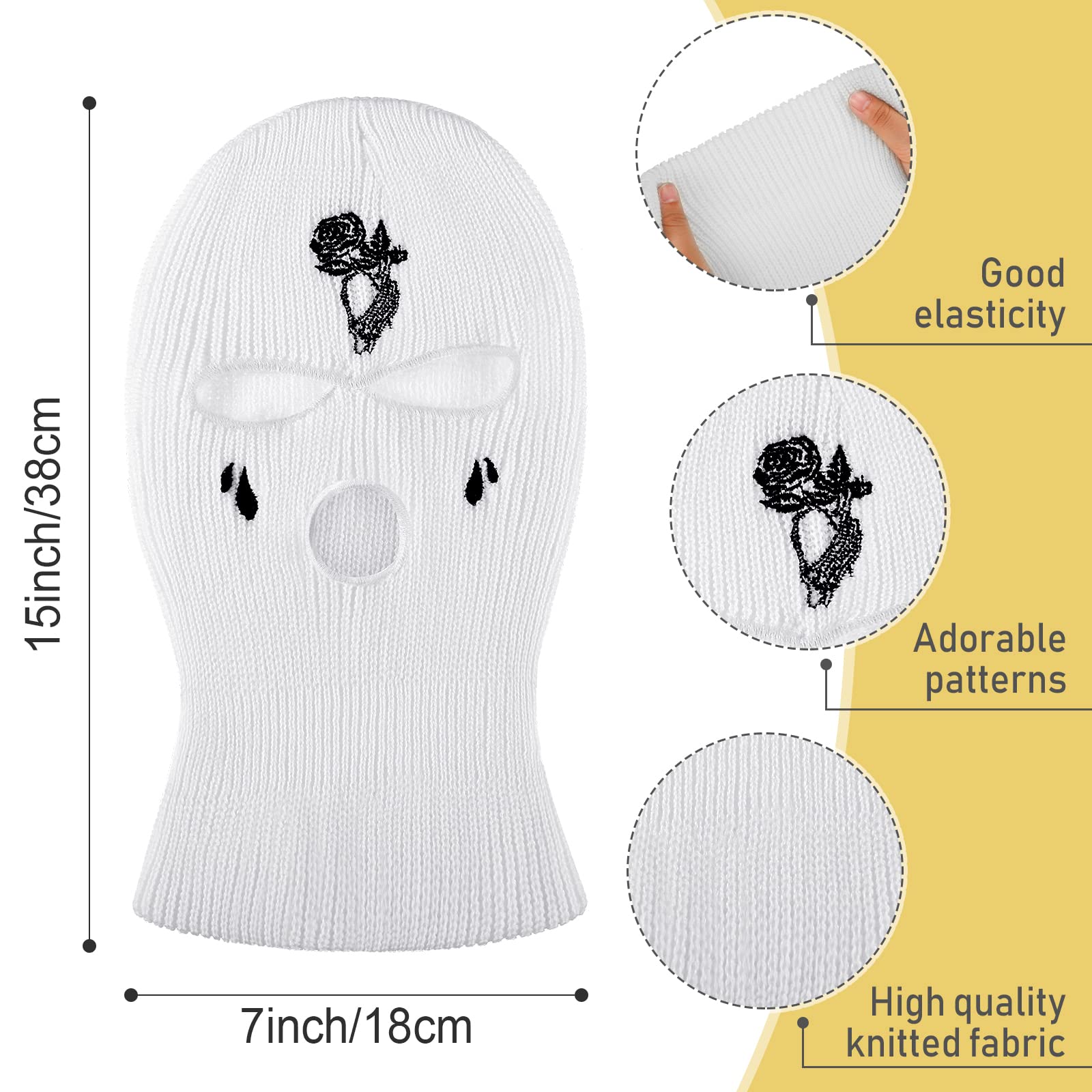 Bencailor 2 Pcs 3-Hole Knitted Full Face Cover Ski Mask Balaclava Knitted Mask Beanie Winter for Outdoor Cycling Ski Sports(White, Rose Style)