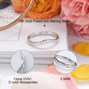 Moissanite Wedding Band 0.39ct D Color VVS1 Lab Created Diamond Half Eternity Curved Wedding Band 18K White Gold Plated 925 Sterling Silver Wedding Rings Stackable Ring for Women (6)