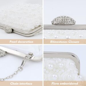 Bellawish Pearl Clutch Purses for Women Wedding Bridal Evening Clutch Handbag for Parites Prom (white)