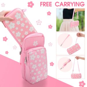 Weewooday Carrying Case Compatible with Nintendo Switch, Switch Lite, Switch Accessories, Cute Pink Case Shoulder Bag Sakura Portable Shoulder Crossbody Sling Carrying Storage Bag, 2 Pcs