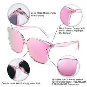 FEISEDY Retro Square Polarized Sunglasses Women Men Oversized Vintage Shades B2600