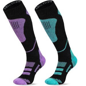 Merino Wool Ski Socks 2 Pairs, Thermal Knee High Warm Socks for Snowboarding, Hiking, Cold Weather, Snow, Hunting