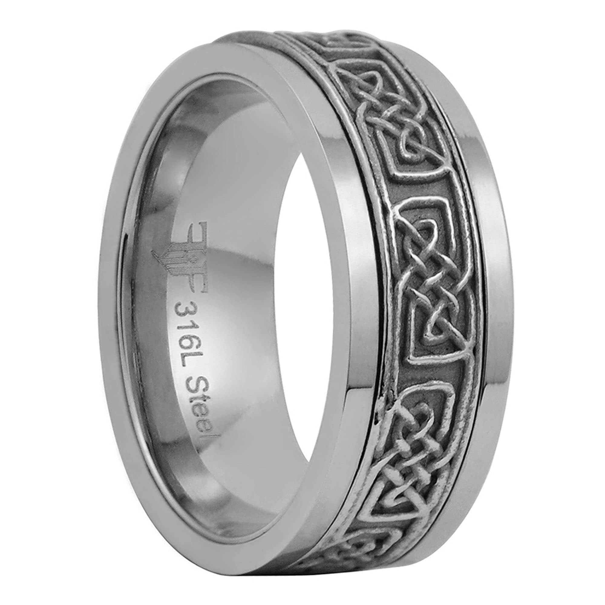 Fantasy Forge Jewelry Norse Knot Viking Spinner Ring Mens Womens Silver Stainless Steel Celtic Anti Anxiety Band Sizes 3-16 (3)