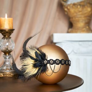 BABEYOND 1920s Sequined Showgirl Headpiece Feather Headband Flapper Gatsby Hair Accessories (Black Gold)