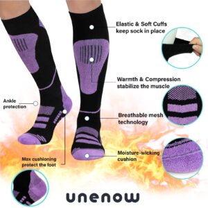 Merino Wool Ski Socks 2 Pairs, Thermal Knee High Warm Socks for Snowboarding, Hiking, Cold Weather, Snow, Hunting