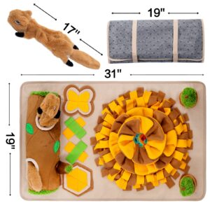 Meilzer Snuffle Mat for Dogs,Dog Feeding Mat Sniff Mat Interactive Dog Puzzle Mat for Training and Stress Relief Encourages Natural Foraging Skills (Brown)