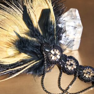 BABEYOND 1920s Sequined Showgirl Headpiece Feather Headband Flapper Gatsby Hair Accessories (Black Gold)