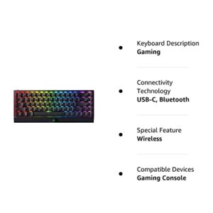 Razer BlackWidow V3 Mini HyperSpeed 65% Wireless Mechanical Gaming Keyboard:HyperSpeed Technology_Yellow Switches_Linear & Silent - Phantom Pudding Keycaps 200Hrs Battery, Green (Renewed)