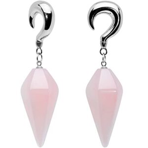 Body Candy Ear Hanger Womens 2Pc 316L Stainless Steel Natural Pink Stone Point Curved Dangle Ear Weights 2G