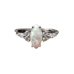 genuine marquise ethiopian opal ring-opal cubic zirconia ring-october birthstone ring-925 sterling silver engagement ring-opal wedding ring (7.25)