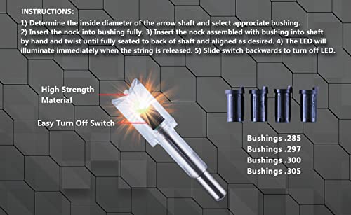 DEEPOWER Crossbow Lighted Nock with ON/Off Switch 4 Pack with .285”/.297”/.300”/.305” Bushings LED Nock Universal Fit for Bolts (Green)