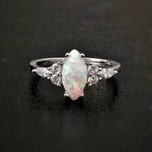 Genuine Marquise Ethiopian Opal Ring-Opal Cubic Zirconia Ring-October Birthstone Ring-925 Sterling Silver Engagement Ring-Opal Wedding Ring (7.25)