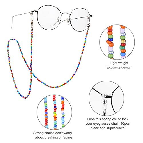 URAQT Eyeglasses Chain, 5 Pack Glasses Chain Non-Slip Spectacle Chain with 10 Pair Ear Hooks, Colorful Beaded Sunglasses Chain Lanyard Eyewear Retainer, Eyeglass Strap Holder for Women Reading Sports