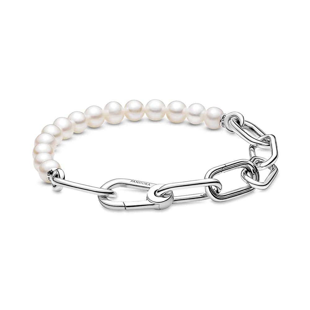 Pandora ME Sterling Silver Link Chain Bracelet With Freshwater Cultured Pearl For Medallion Charms, Size 17.5, No Box