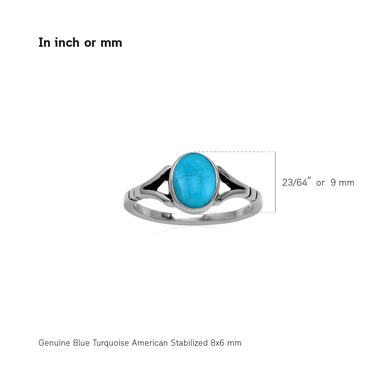 Silvershake 8X6mm American Stabilized Blue Turquoise 925 Sterling Silver Solitaire Casual Gemstone Ring Size 8