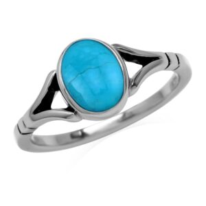 silvershake 8x6mm american stabilized blue turquoise 925 sterling silver solitaire casual gemstone ring size 8