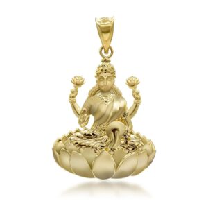 Certified 14K Yellow Gold Hindu Goddess Lakshmi (Luxmi) Pendant