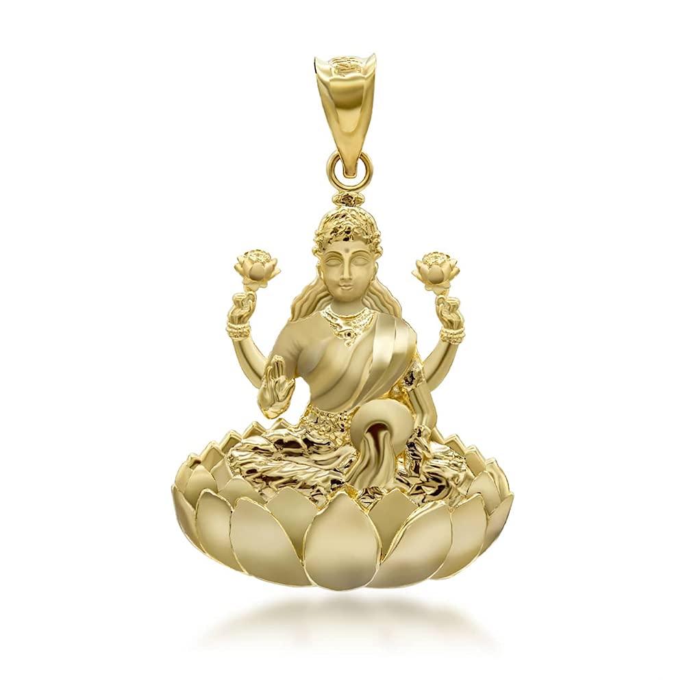 Certified 14K Yellow Gold Hindu Goddess Lakshmi (Luxmi) Pendant