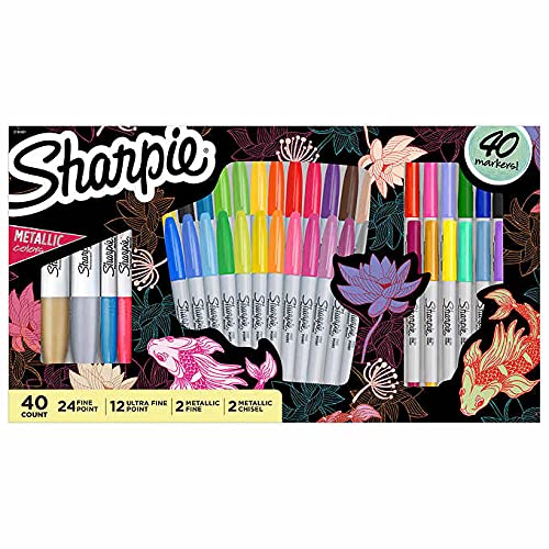 Sharpie Limited Edition Holiday Set Permanent Marker Mixed Pack 40-count, Metallic Chisel, Metallic Fine, Ultra Fine Point, Fine Point.