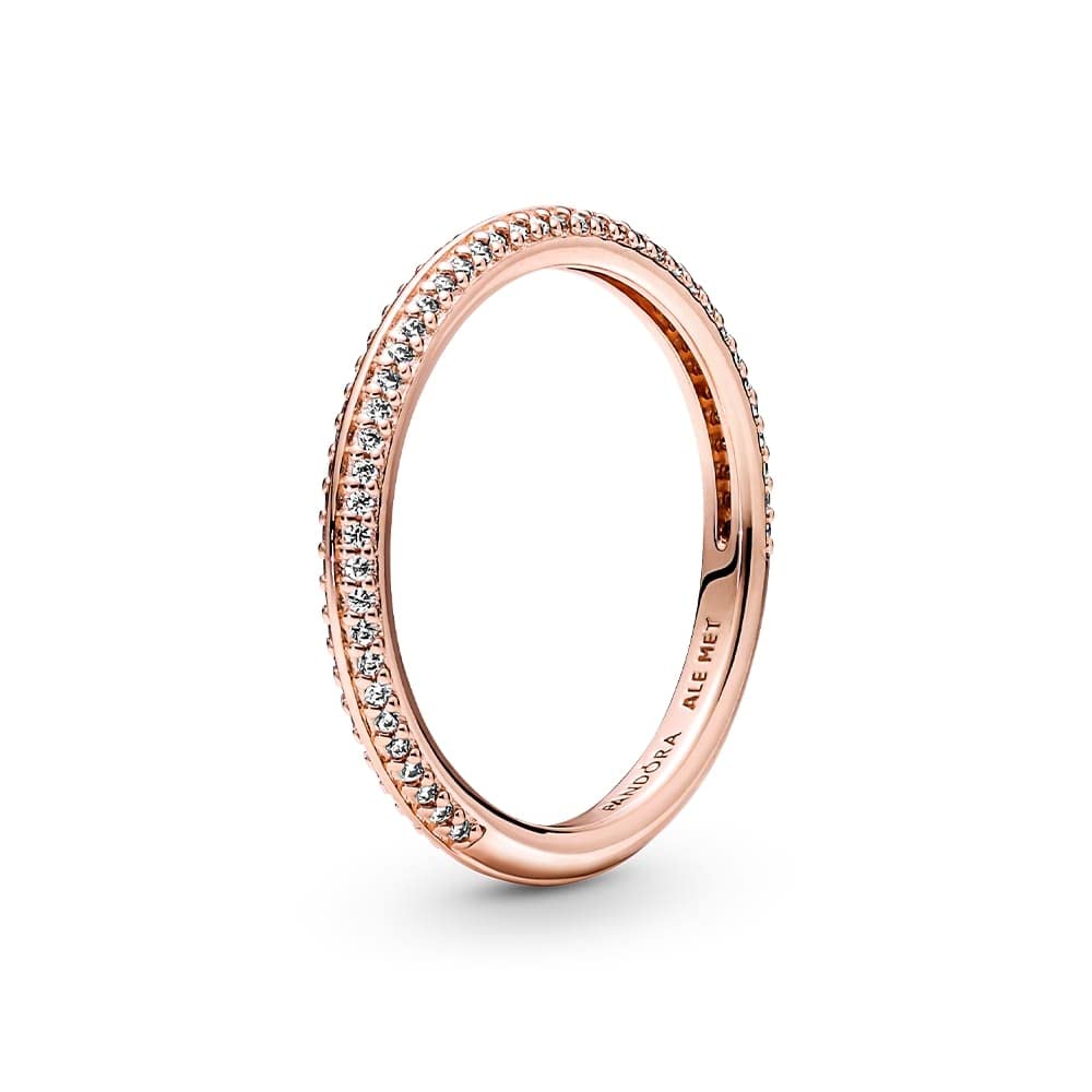 Pandora ME Pavé Ring - Rose Gold Ring for Women - Layering or Stackable Ring - Gift for Her - 14k Rose Gold-Plated Rose with Cubic Zirconia - Size 7