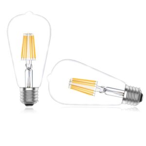 Vintage LED Light Bulbs,E26 Edison Filament,6W,60 Watts Equivalent,Soft White 2700K,2 Packs