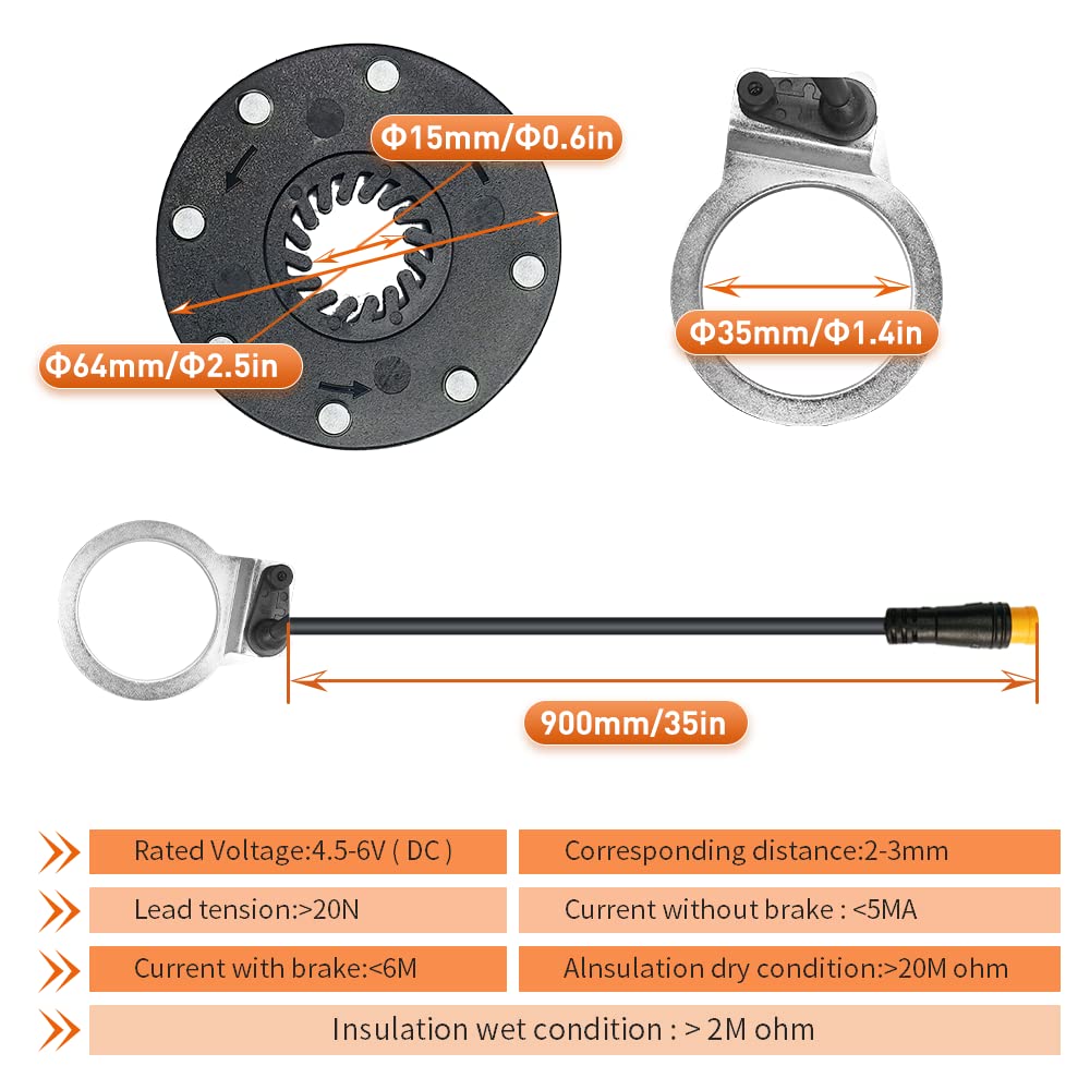 HUDAMZKY Elecrtic Bicycle KT PAS 8 Magnets Speed Sensor Ebike Power Pedal Assist Sensor System Assistant SM/Waterproof Plug for Ebike Conversion Kit (8PAS Waterproof Plug)