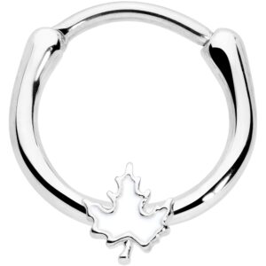 body candy womens 16g stainless steel septum jewelry white maple leaf daith tragus cartilage clicker 3/8"