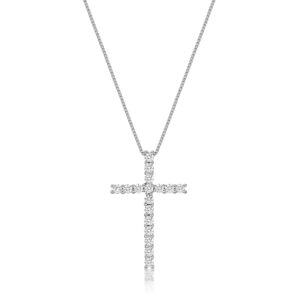 lavari jewelers 1/4 carat lab grown diamond cross pendant necklace for women - 10k white gold pendant - 18 inch long chain necklace (g-h, vs2-si1, 0.25 cttw) spring ring