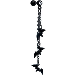 body candy 16g womens black plated steel bats chain dangle cartilage earring helix tragus jewelry 1/4"