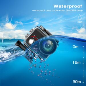 CAMPARKCAMERA Waterproof Action Camera 4K 60FPS 20MP Underwater Camera Camcorder 40M 170 ° Wide Angle Camera with Touch Screen Stabilizer 2 Rechargeable 1350 Batteries and Accessories Kit