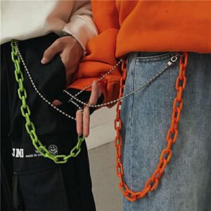 Neon Resin Chunky Hip Hop Jeans Chain Body Chain Punk Goth for Women Men Acrylic Link Chain for Women Thick Keychains Belt Waist Chains body Accessory for Girls-Double layer Green