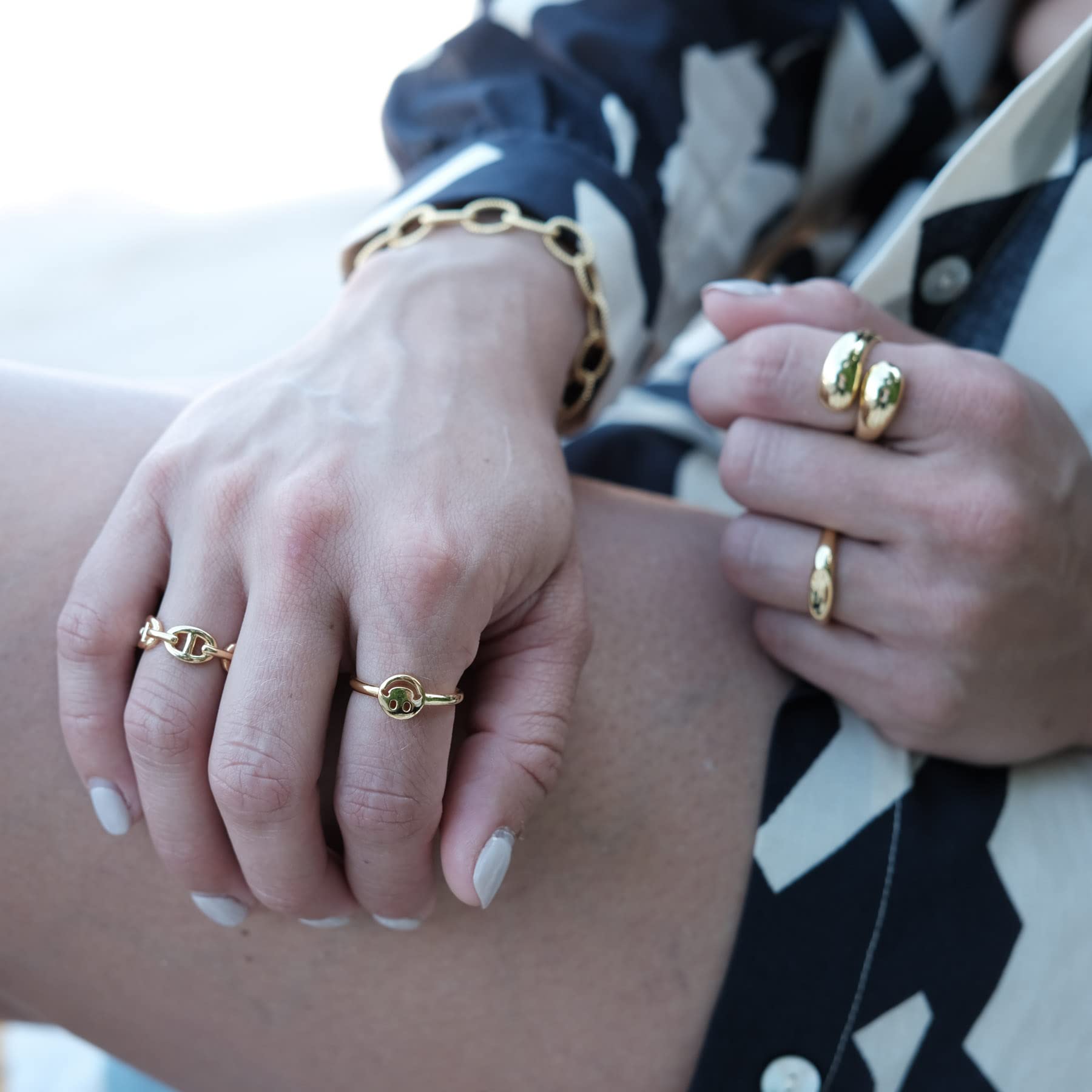 LEMON GRASS 18K Gold Plated Mariner Link Chain Ring | Puffed Chain Ring | Womens Bold Stackable DNA Ring