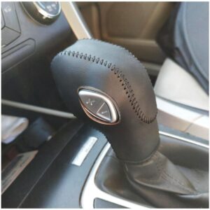 Black Leather Gear Shift Knob Cover for Ford Focus 2012 2013 2014 2015 2016/ Ford Fiesta 2014 2015 2016 / Ford Fusion S / Fusion SE 2013 2014 2015 2016 / Fusion Gear Shift Cover / Accessories for Ford