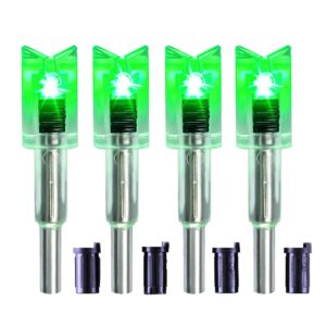 deepower crossbow lighted nock with on/off switch 4 pack with .285”/.297”/.300”/.305” bushings led nock universal fit for bolts (green)