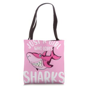 sea monster ocean animal women just a girl who loves sharks tote bag