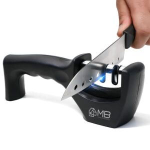 mb kitchen knife accessories: 3-stage knife sharpener helps repair, restore, polish blades (black)