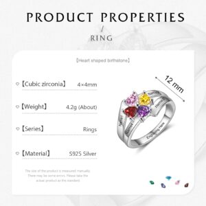 Zomodia Personalized Mothers Ring 4 Simulated Birthstones Ring Engraved 4 Names Anniversary Promise Ring for Her Family Jewelry Gift for Grandma (8)