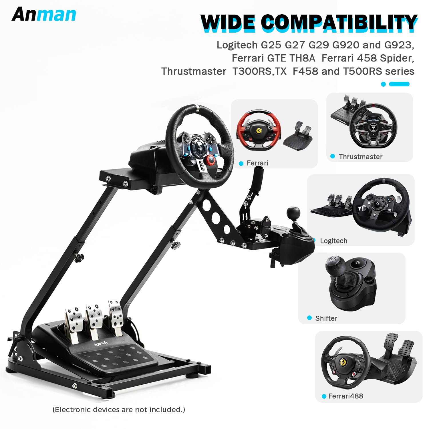 Anman G25 Racing Steering Wheel Cockpit Pro Gear Shifter Mount Fit for Logitech G27 G29,Fanatec,Thrustmaster T150 T150 pro,Adjustable Height & Angle,Racing Simulator Cockpit Foldable,No Pedal and stee